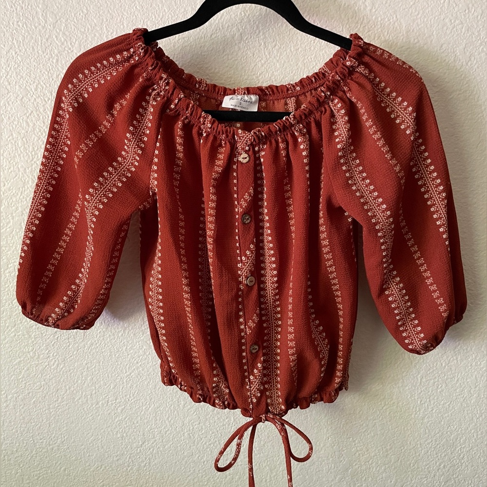 Free Kisses Rust Puff Sleeve Blouse